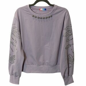 NEW Mulaya Collection Lavender Studded Sweater Size L Edgy Soft Grunge Pastel